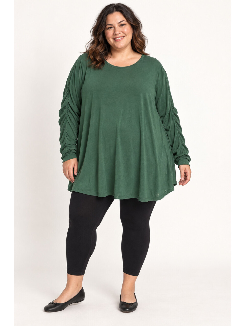Old Navy Luxe Swing Tunic Top Women's 4X Green Ruched Long Sleeve A-Line Plus